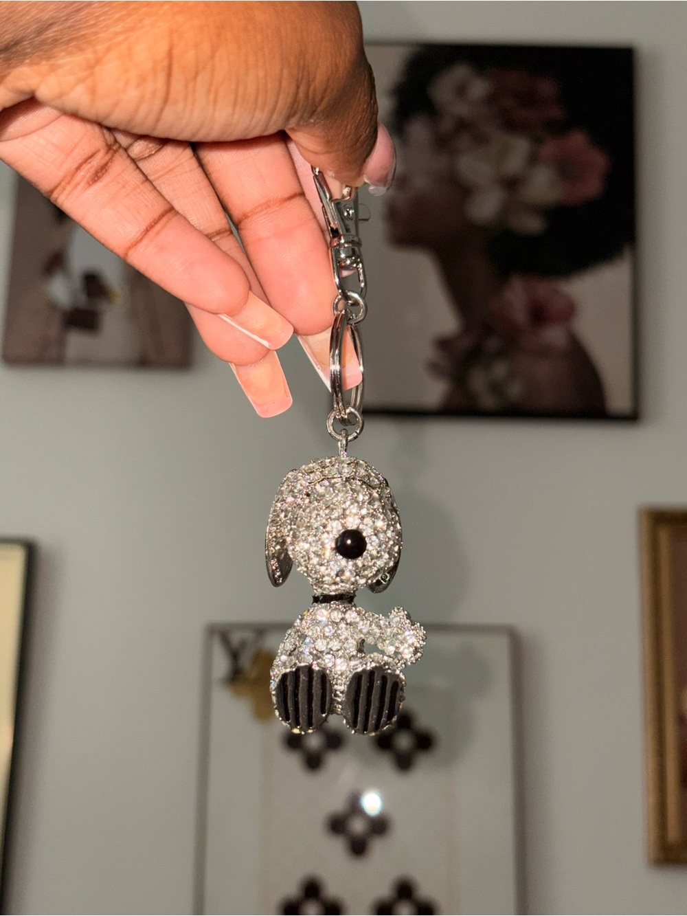 Sparkling Snoopy keychain charm - Silver